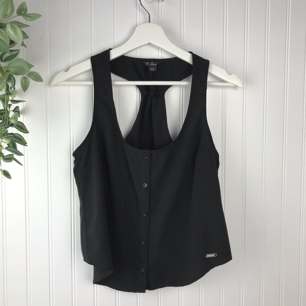 GUESS Black Racer Back Tank Top Button Up - Size S